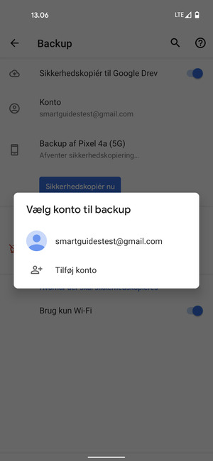 Vælg din sikkerhedskopi-konto
