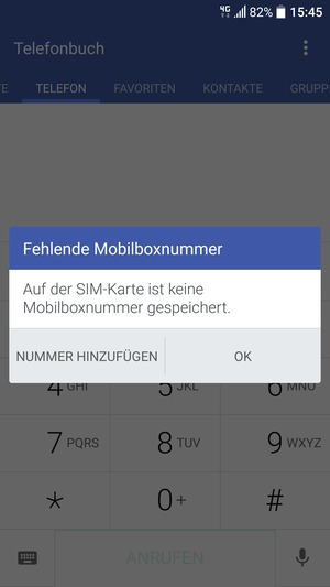 Falls Ihre Voicemail nicht eingerichtet ist, wählen Sie NUMMER HINZUFÜGEN