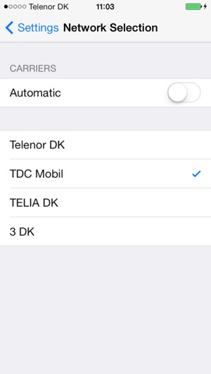 Select a network operator from the list