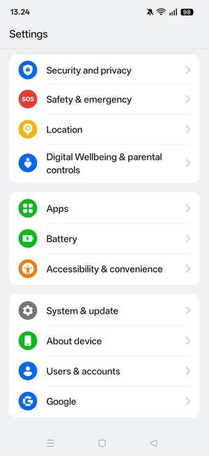 Scroll to and select Security and privacy
