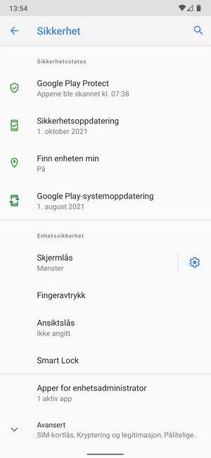 Telefonen din er nå sikret med en skjermlås