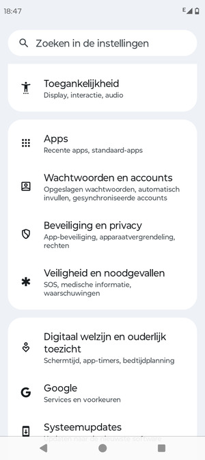 Scroll naar en selecteer Beveiliging en privacy