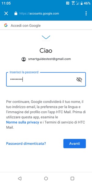 Inserisci la tua password e seleziona Avanti