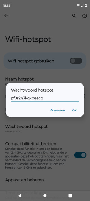 Voer een wachtwoord van een WiFi-hotspot in van ten minste 8 tekens en selecteer OK