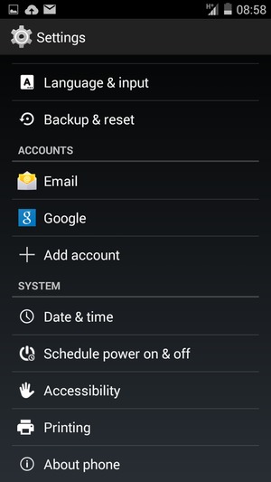 Return to the Settings menu and select Google
