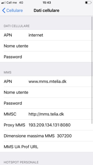 Inserisci le informazioni di Internet