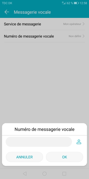 Saisissez le Numéro de messagerie vocale et sélectionnez OK