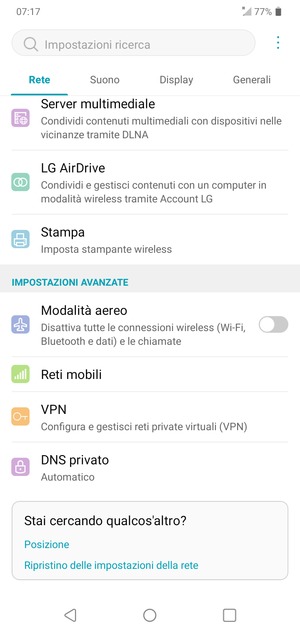 Scorri e seleziona Reti mobili
