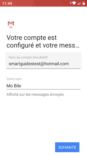 Donnez un nom à votre compte et saisissez votre nom. Sélectionnez SUIVANTE