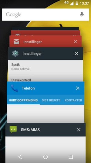 Dra apper til høyre for å lukke dem