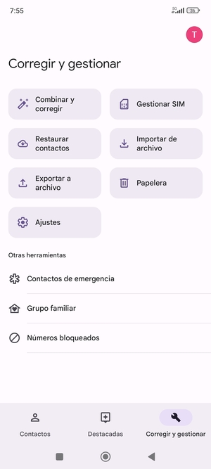 Seleccione Gestionar SIM