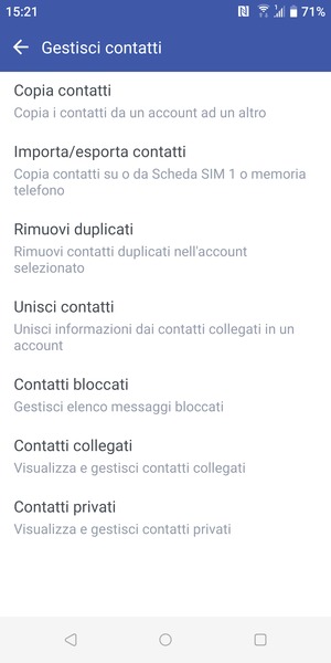 Seleziona Importa/esporta contatti