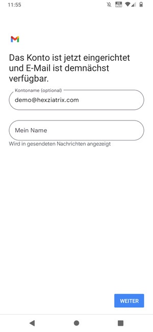 Geben Sie Ihrem Konto einen Namen und geben Sie Ihren Namen ein. Wählen Sie WEITER