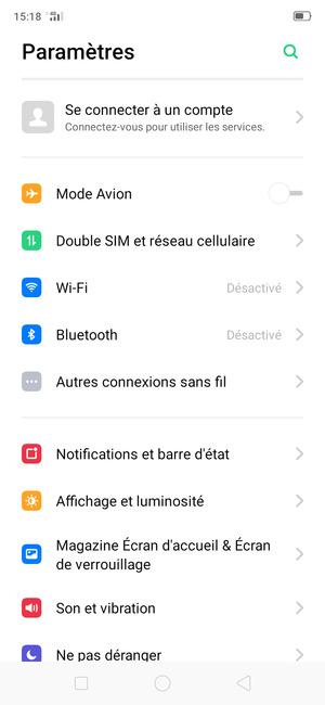 Sélectionnez Double SIM et réseau cellulaire