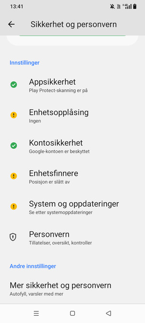 Bla til  og velg Mer sikkerhet og personvern