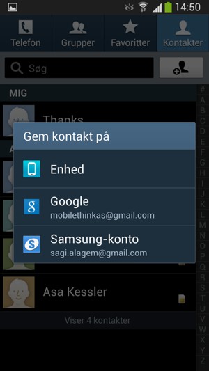 Vælg din Google konto
