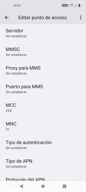 Desplácese hacia abajo e introduzca la información MMS