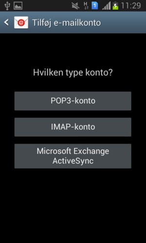 Vælg POP3-konto eller IMAP-konto