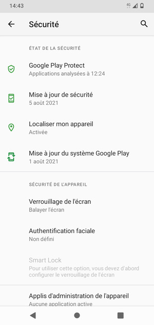 Pour activer votre écran de verrouillage, allez dans le menu Sécurité et sélectionnez Verrouillage de l'écran