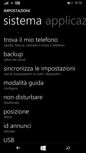 Torna al menu Impostazioni e seleziona posizione