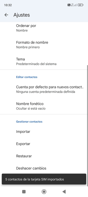 Sus contactos se guardarán en su cuenta de Google y se guardarán en su teléfono la próxima vez que Google sea sincronizado.