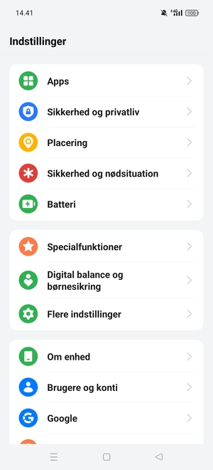 Scroll til og vælg Sikkerhed og privatliv