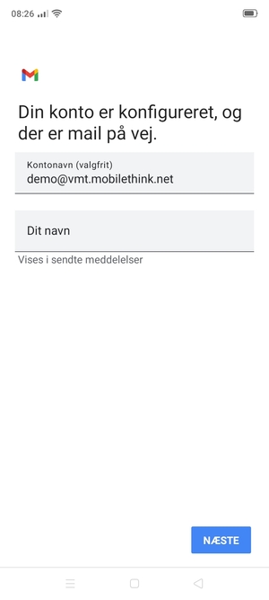 Giv din konto et navn og indtast dit navn. Vælg NÆSTE