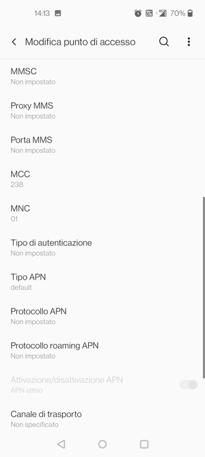 Scorri verso il basso e inserisci le informazioni di internet