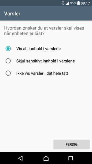 Velg ønsket alternativ og velg FERDIG