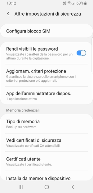 Seleziona Configura blocco SIM