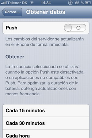 Configurar Push en Off