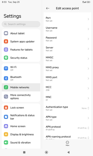Scroll down and enter MMS information