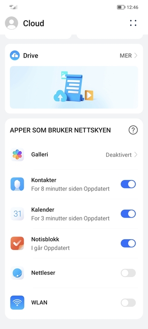 Velg tjenestene du vil sikkerhetskopiere