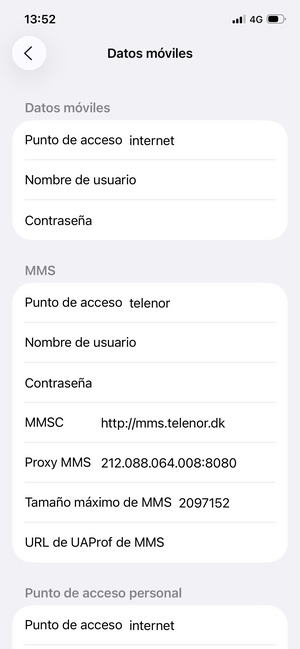 Introduzca la información de MMS