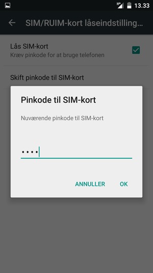 Indtast din Nuværende pinkode til SIM-kort og vælg OK