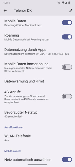 Schalten Sie Roaming an oder aus