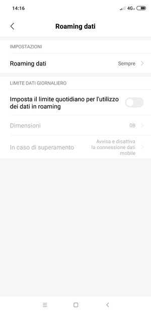 Seleziona Roaming dati