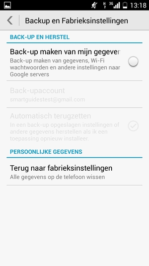 Vink het selectievakje Back-up maken van mijn gegevens aan
