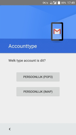 Selecteer PERSOONLIJK (POP3) of PERSOONLIJK (IMAP)