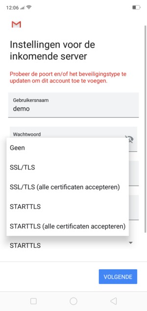 Selecteer Geen en VOLGENDE