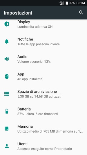 Torna al menu Impostazioni, scorri e seleziona Batteria