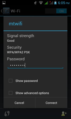 Enter the Wi-Fi password and select Connect