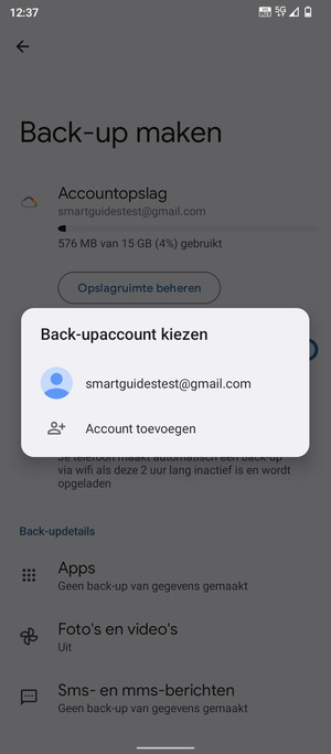 Selecteer uw back-up-account