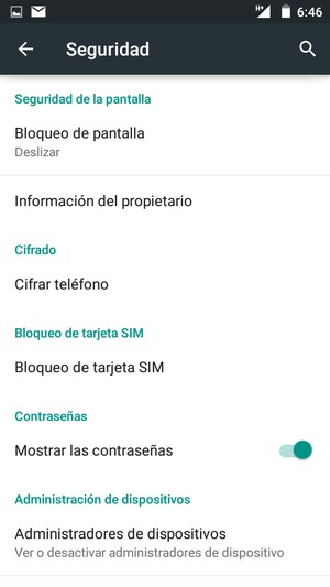 Seleccione Bloqueo de tarjeta SIM