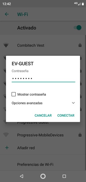 Introduzca la contraseña de Wi-Fi y seleccione CONECTAR