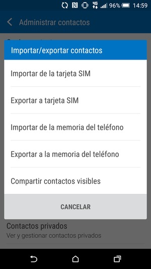 Seleccione Importar de la tarjeta SIM