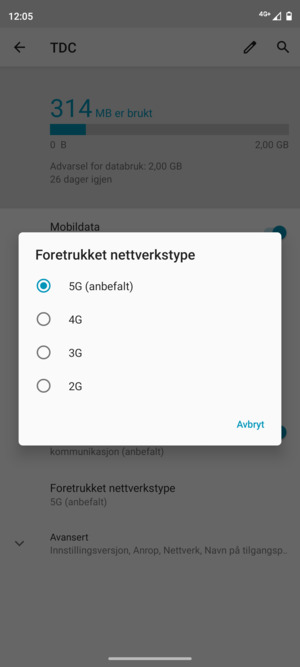 Velg ønsket alternativ