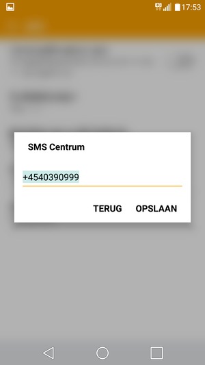 Voer het SMS Centrum nummer in en selecteer OPSLAAN