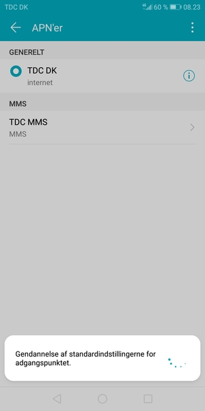 Din telefon vil nulstille til standard internet- og MMS-indstillinger