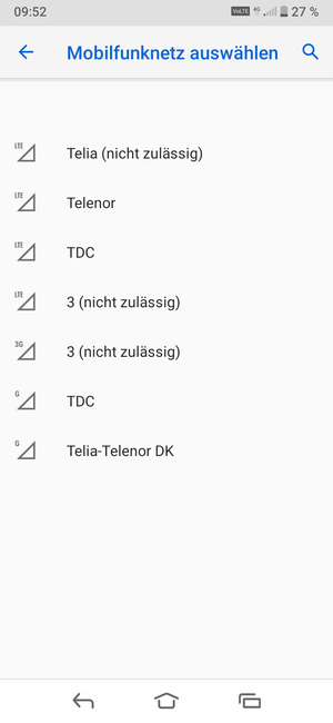 Wählen Sie einen Netzbetreiber von der Liste